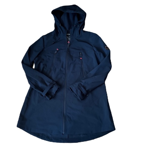 Nautica Women's Navy Hooded Rain Jacket XL Water Resistant Heat Retaining - Picture 1 of 8
